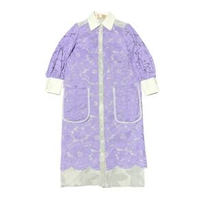 Katty Xiomara Womens Lavender Lace Shirt Dress Midi Button Front Pockets S